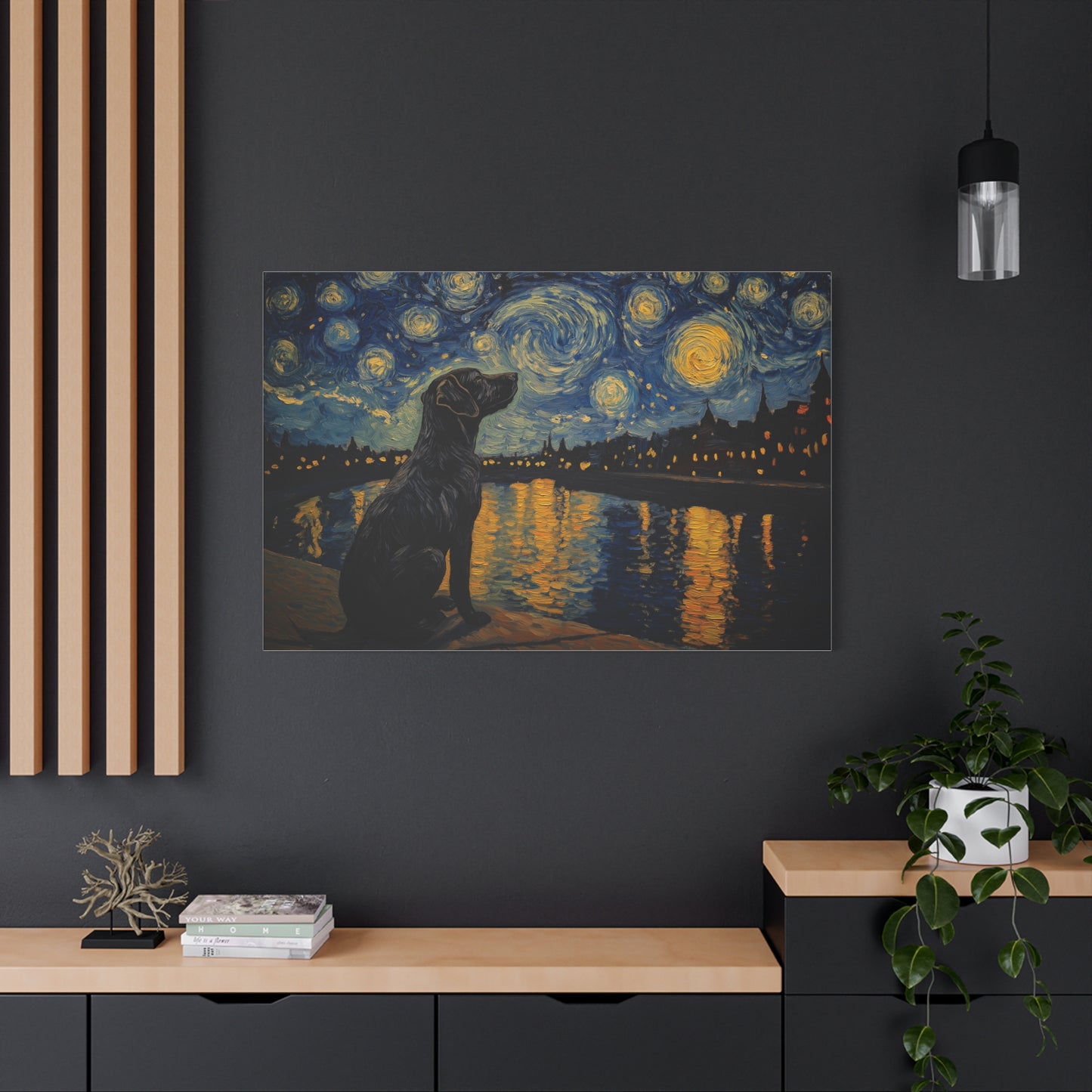 Chien sous les étoiles scintillantes