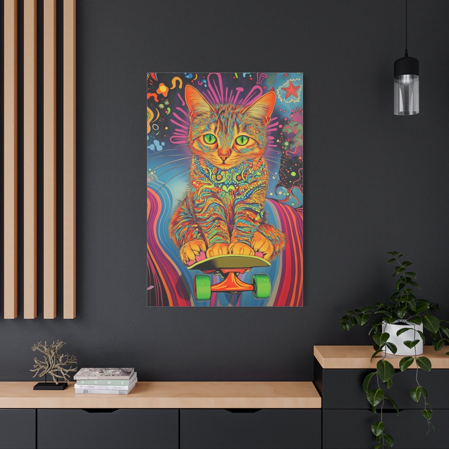 Chat Psychédélique sur Skateboard Cosmique