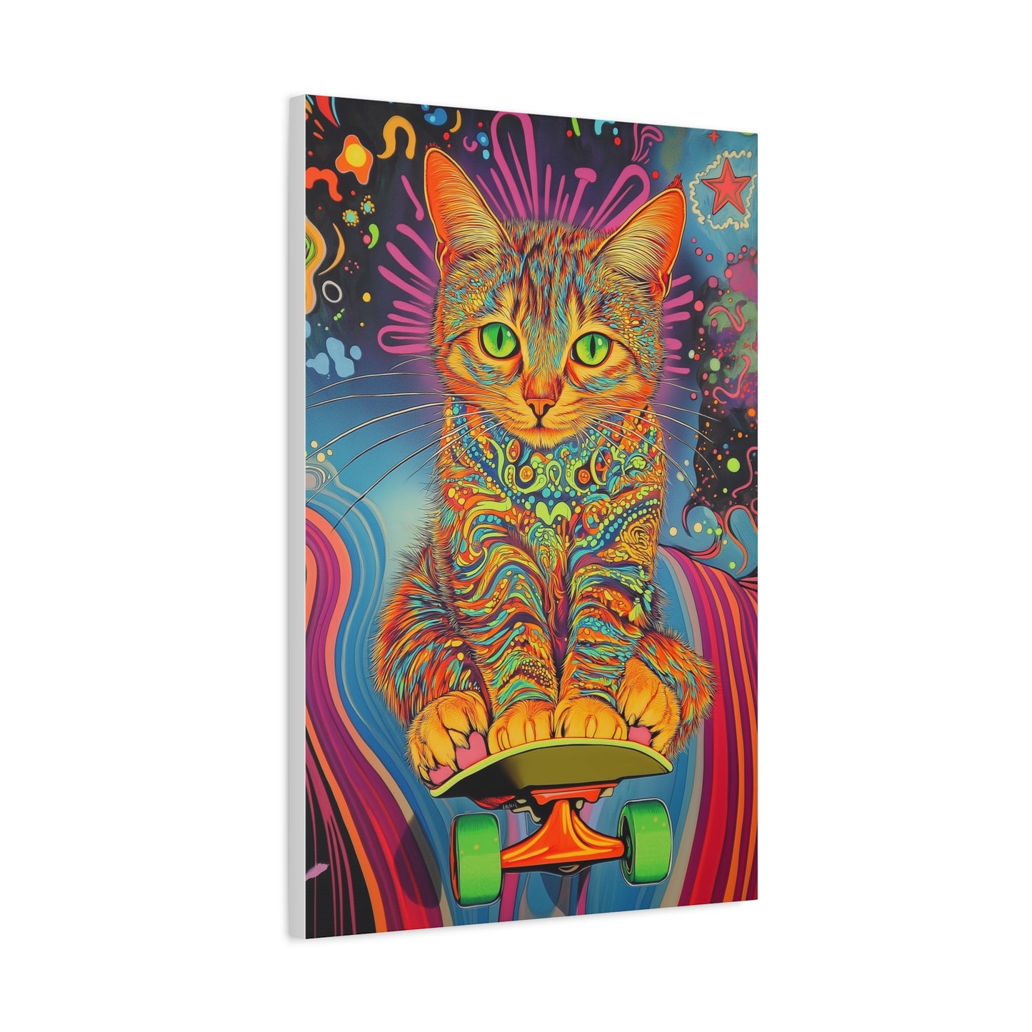 Chat Psychédélique sur Skateboard Cosmique