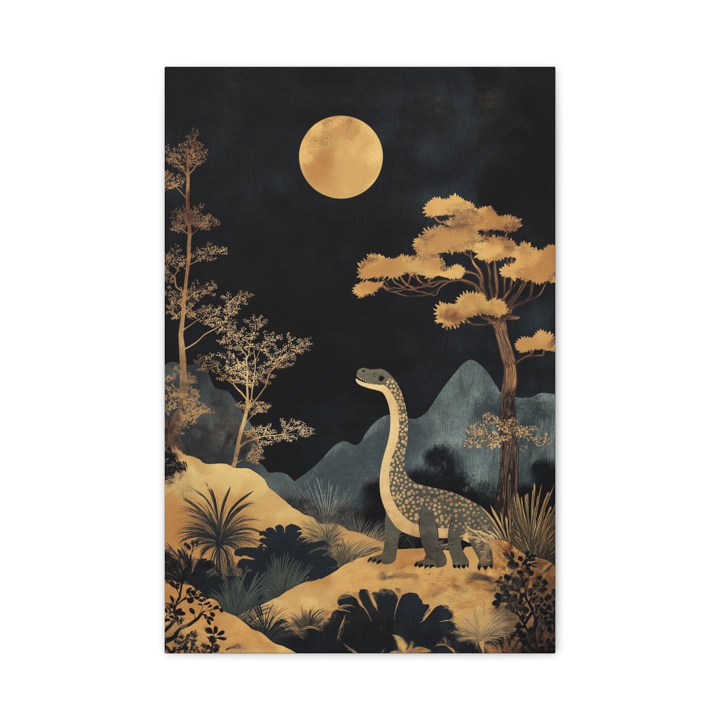 Dinosaure Rêveur Sous Lune Dorée