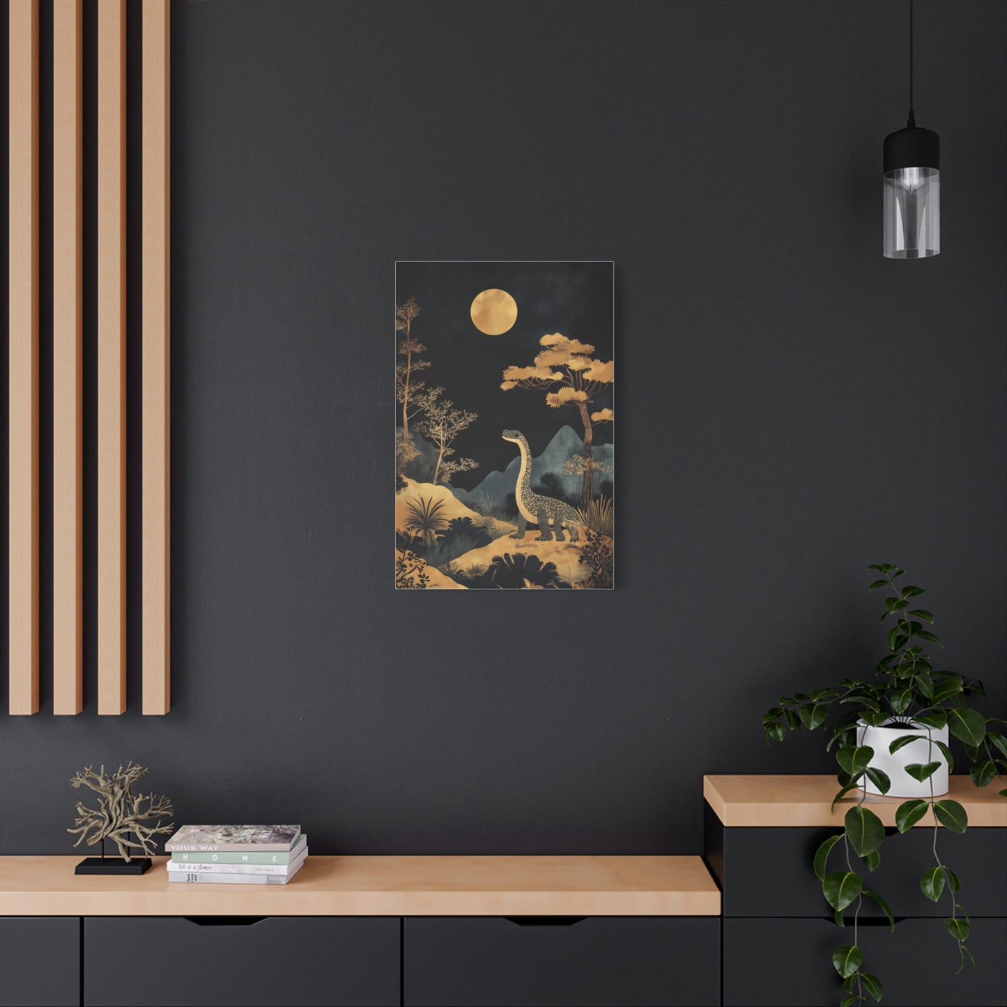 Dinosaure Rêveur Sous Lune Dorée