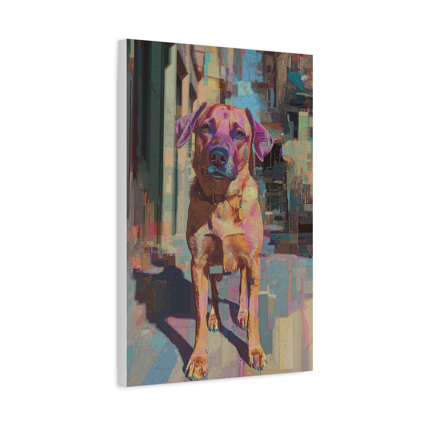 Chien Coloré en Milieu Urbain