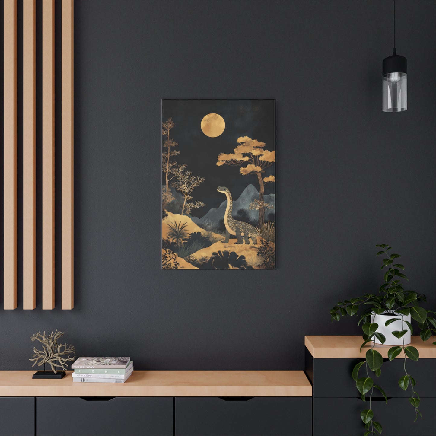 Dinosaure Rêveur Sous Lune Dorée