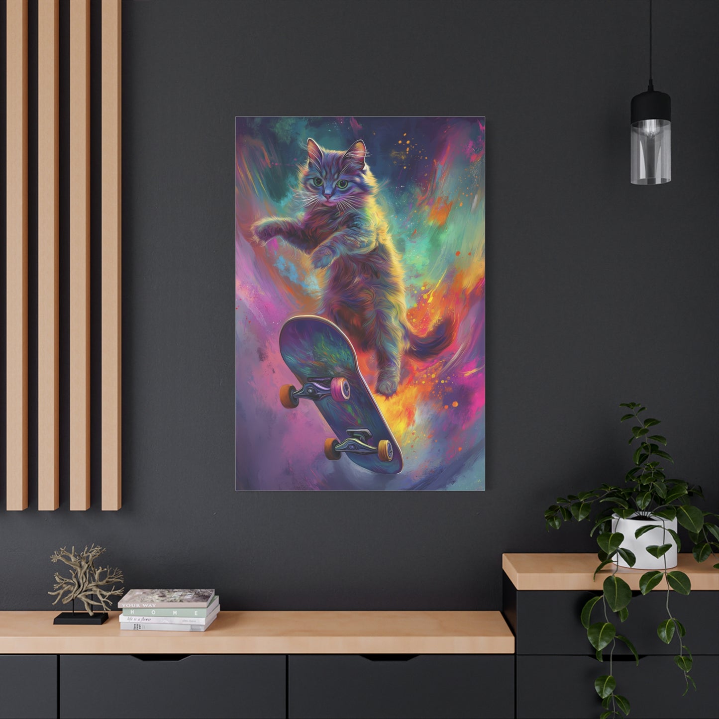 Chat Éblouissant en Skateboard Aérien