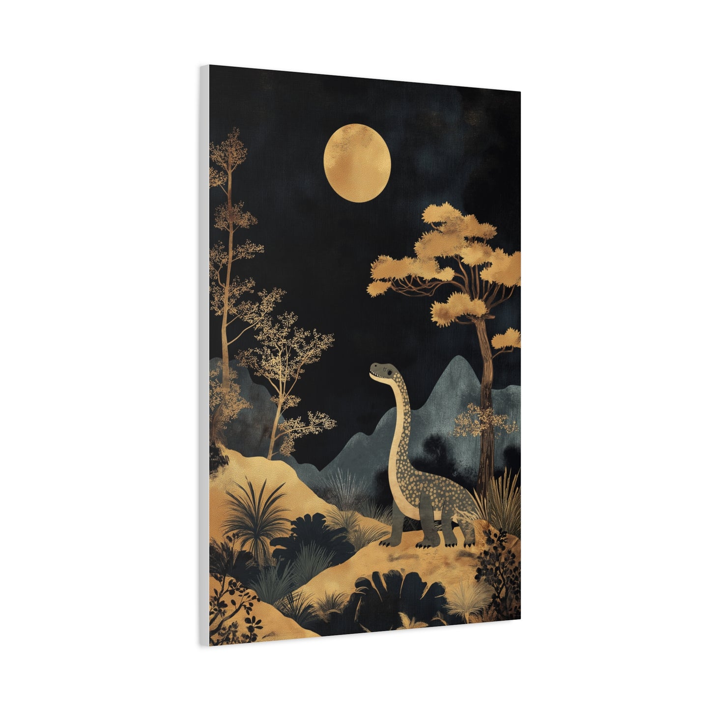 Dinosaure Rêveur Sous Lune Dorée
