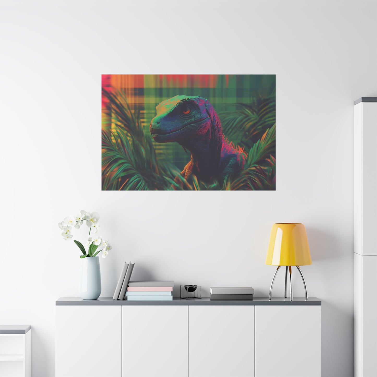 Mystérieux Velociraptor aux Couleurs Psychédéliques