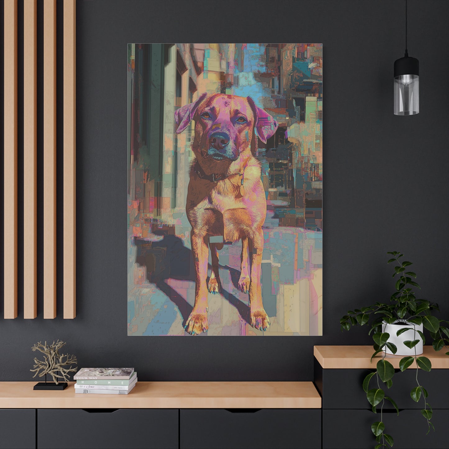 Chien Coloré en Milieu Urbain