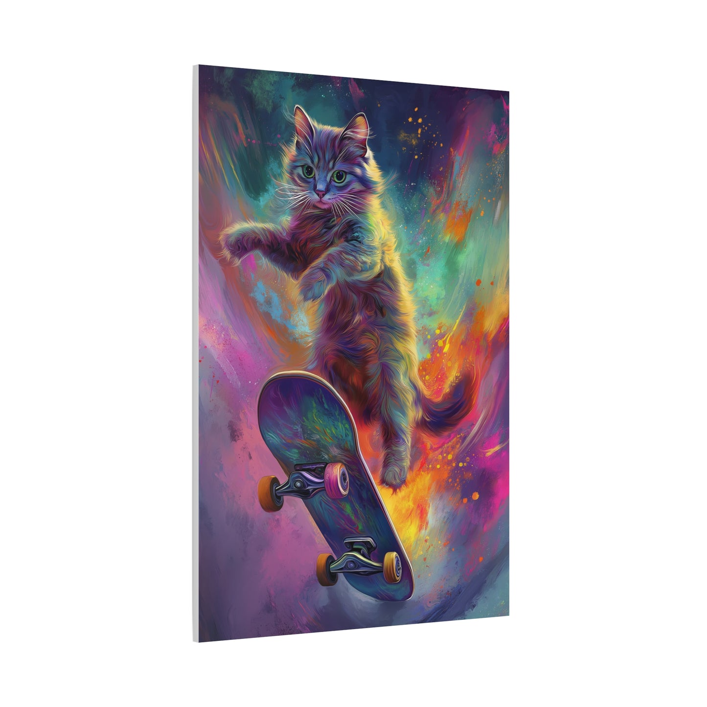 Chat Éblouissant en Skateboard Aérien