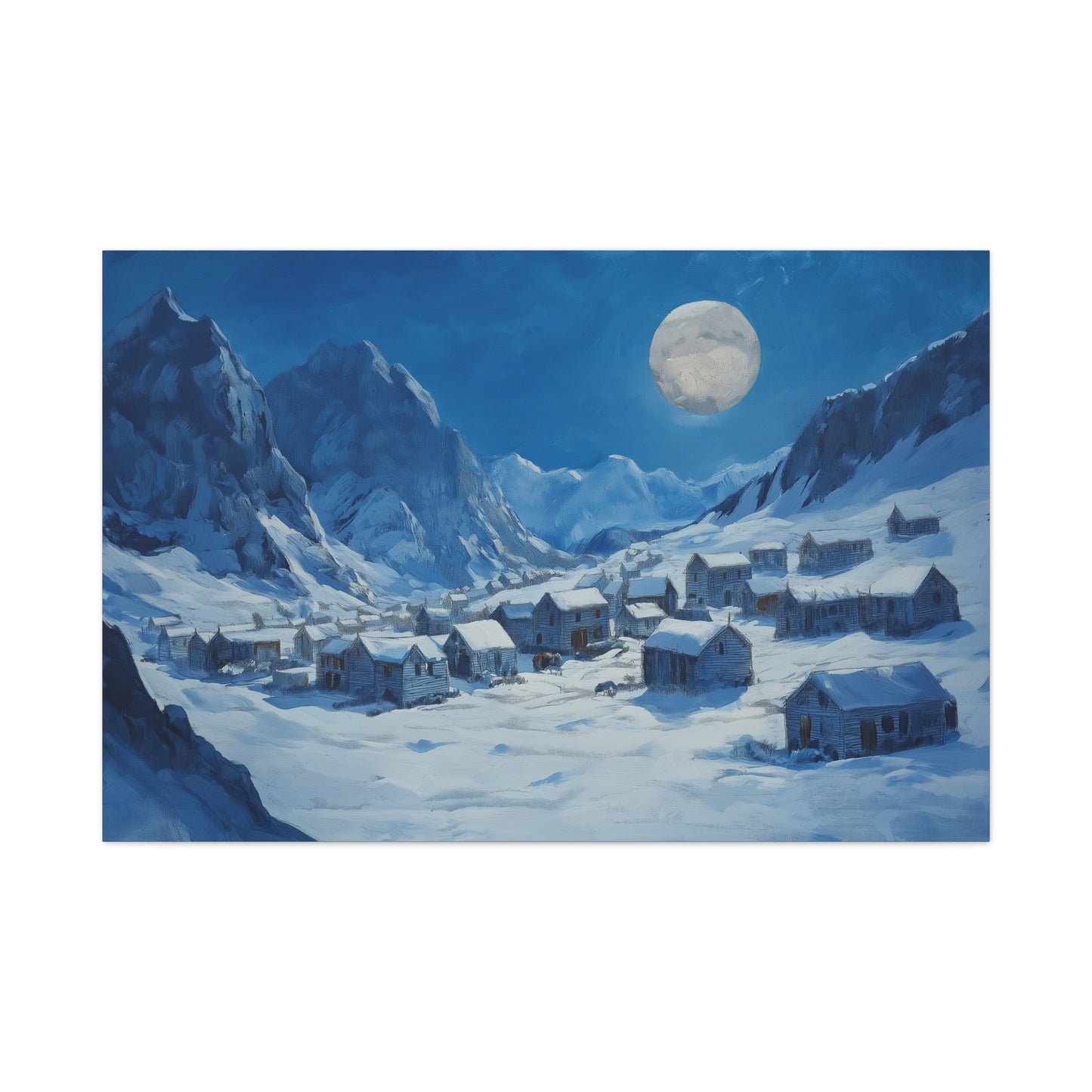 Village Enneigé Éclairé par la Lune