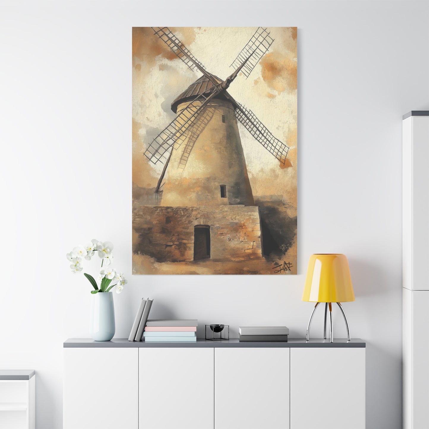 Les Moulins de Consuegra, rendu gouache