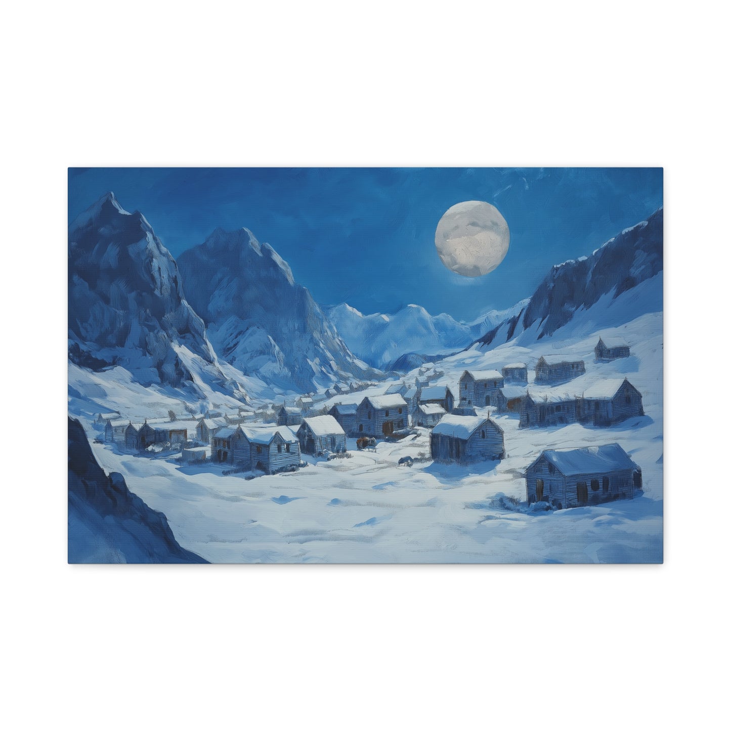 Village Enneigé Éclairé par la Lune