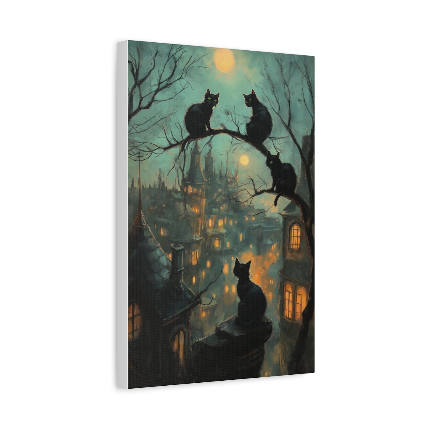 Chats Noirs sous la Lune Mystique
