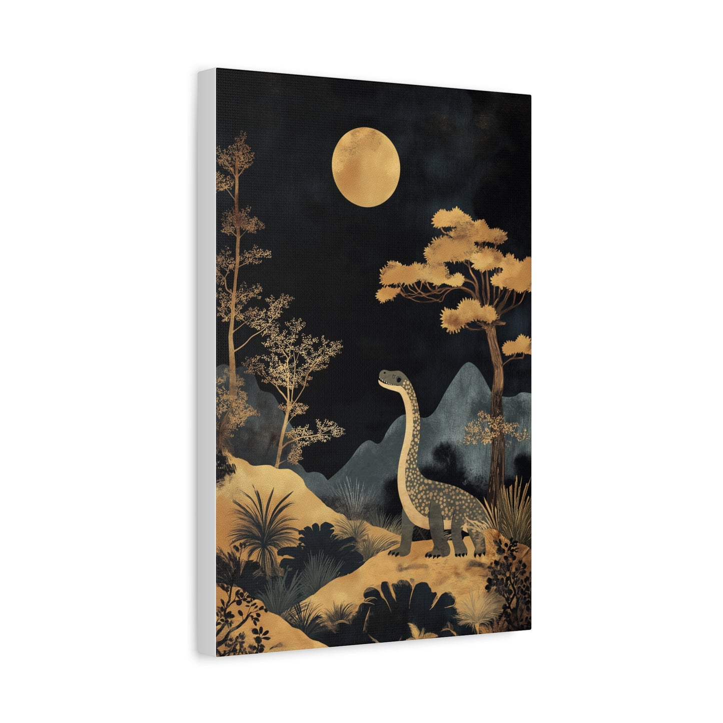 Dinosaure Rêveur Sous Lune Dorée