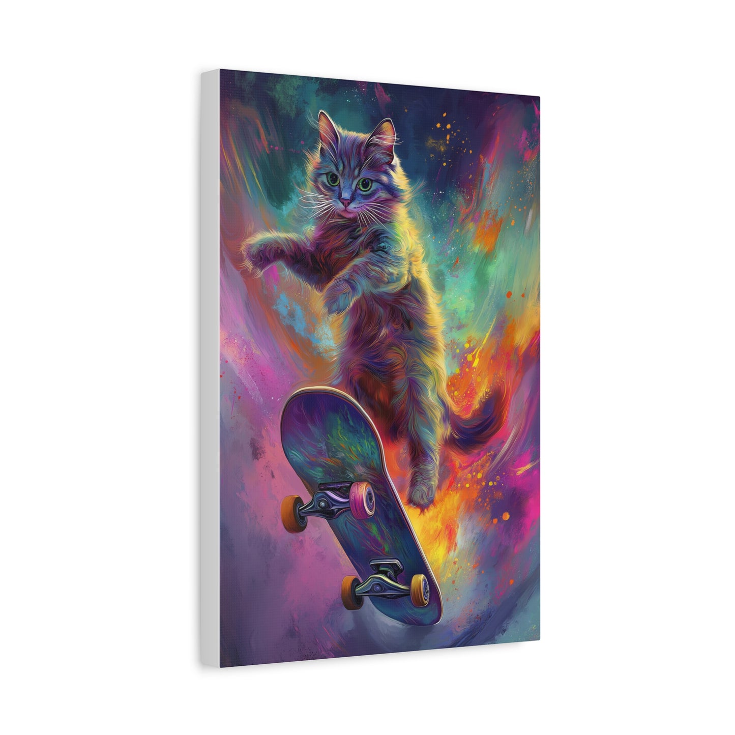 Chat Éblouissant en Skateboard Aérien