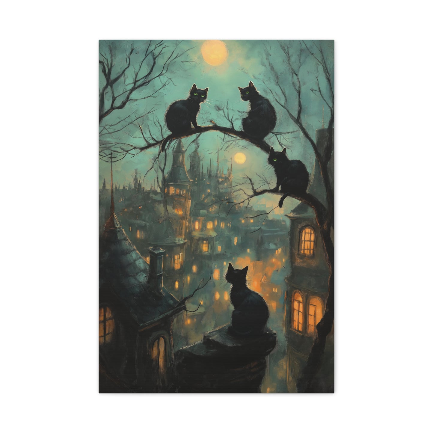 Chats Noirs sous la Lune Mystique