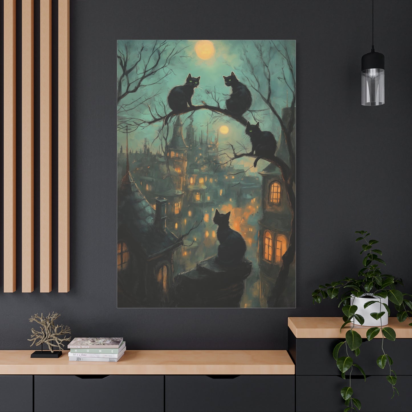 Chats Noirs sous la Lune Mystique