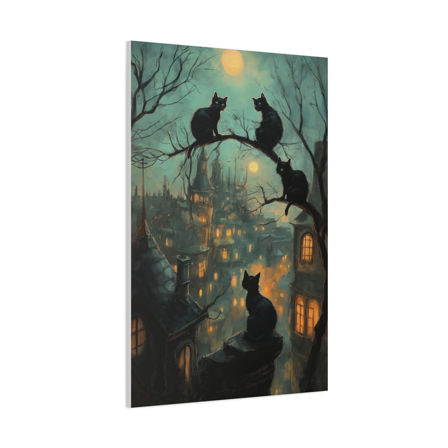 Chats Noirs sous la Lune Mystique