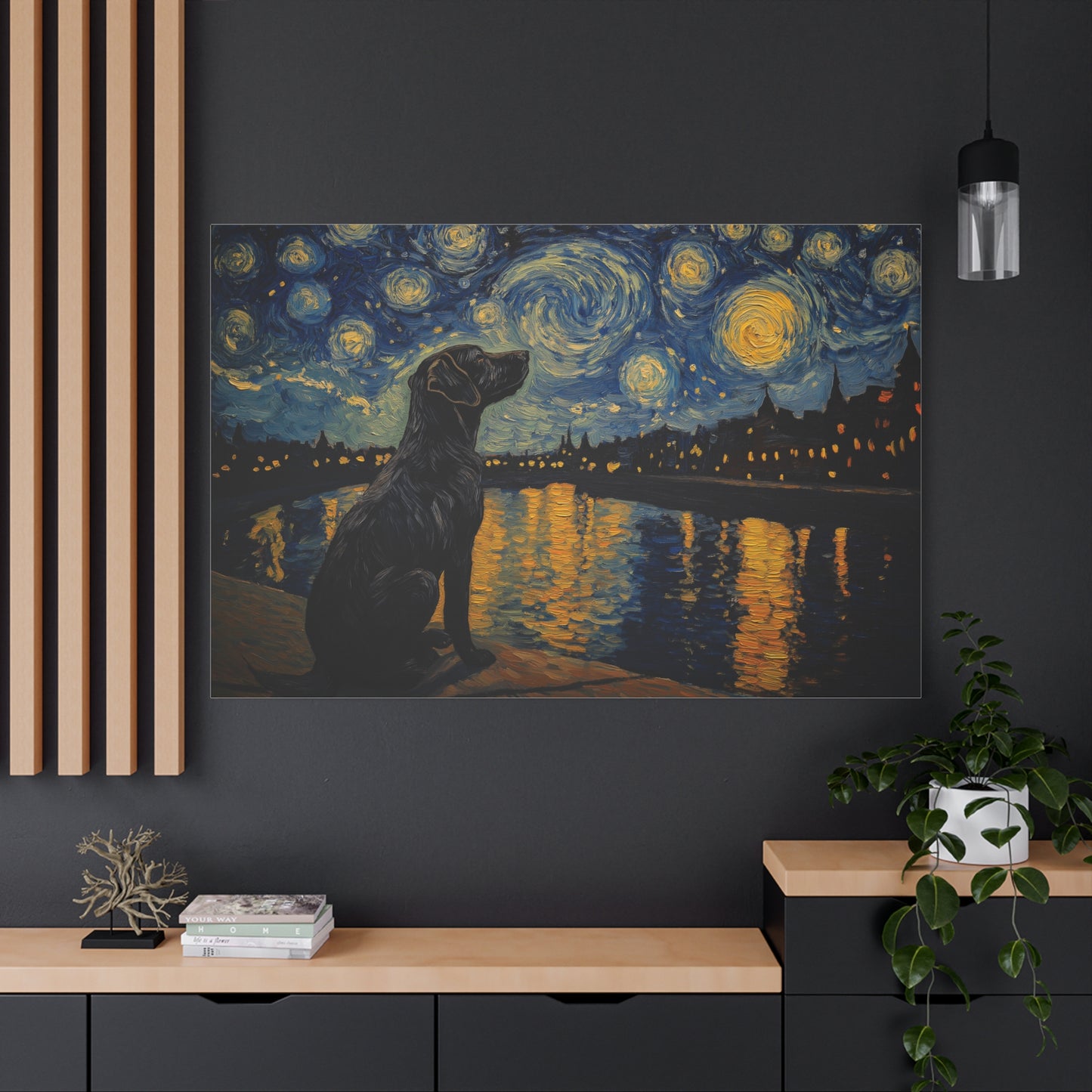 Chien sous les étoiles scintillantes