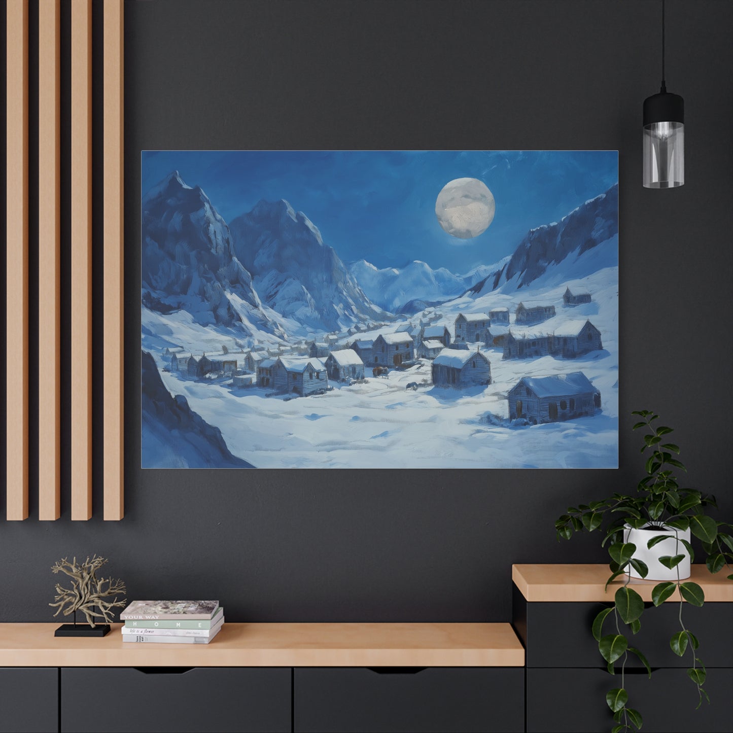 Village Enneigé Éclairé par la Lune