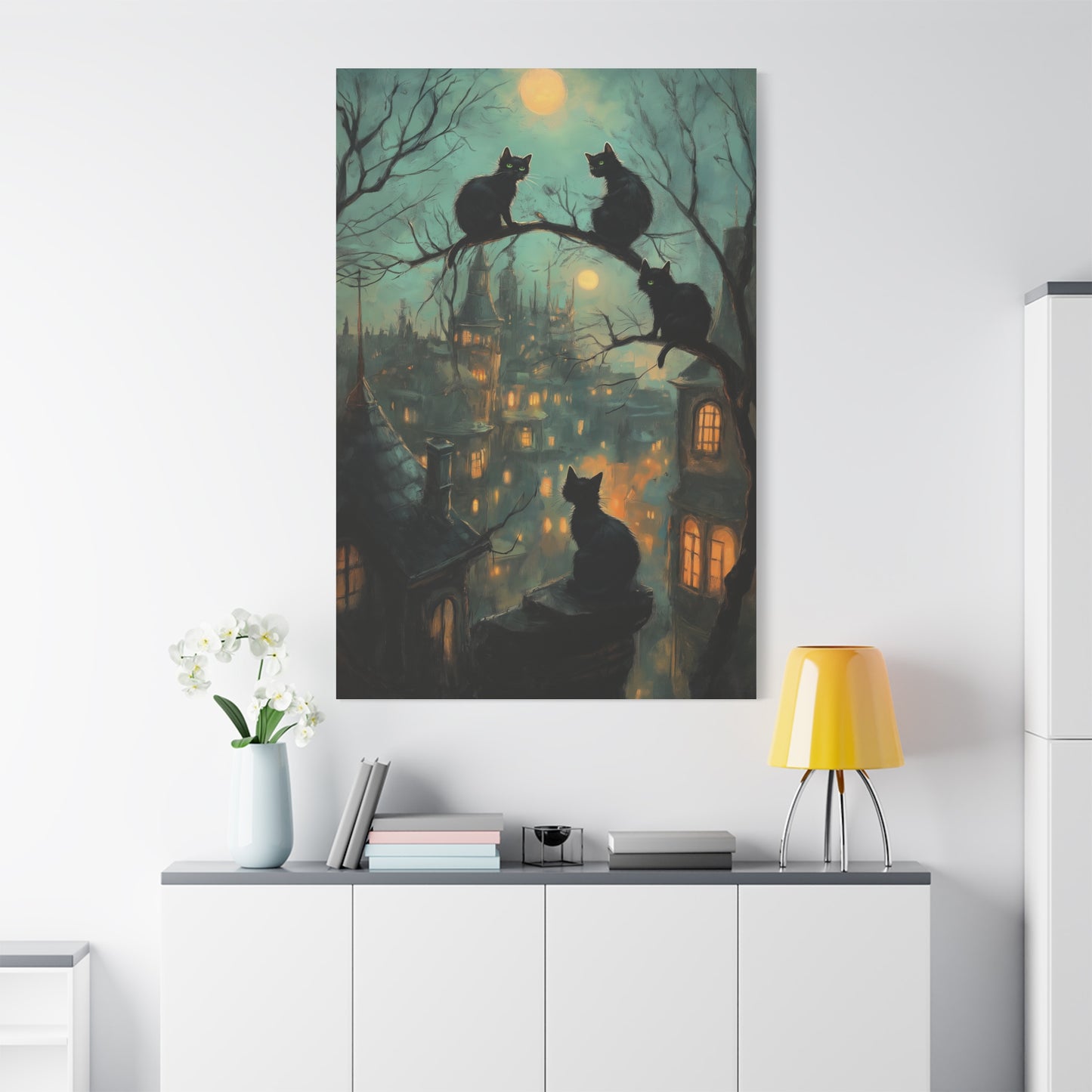Chats Noirs sous la Lune Mystique