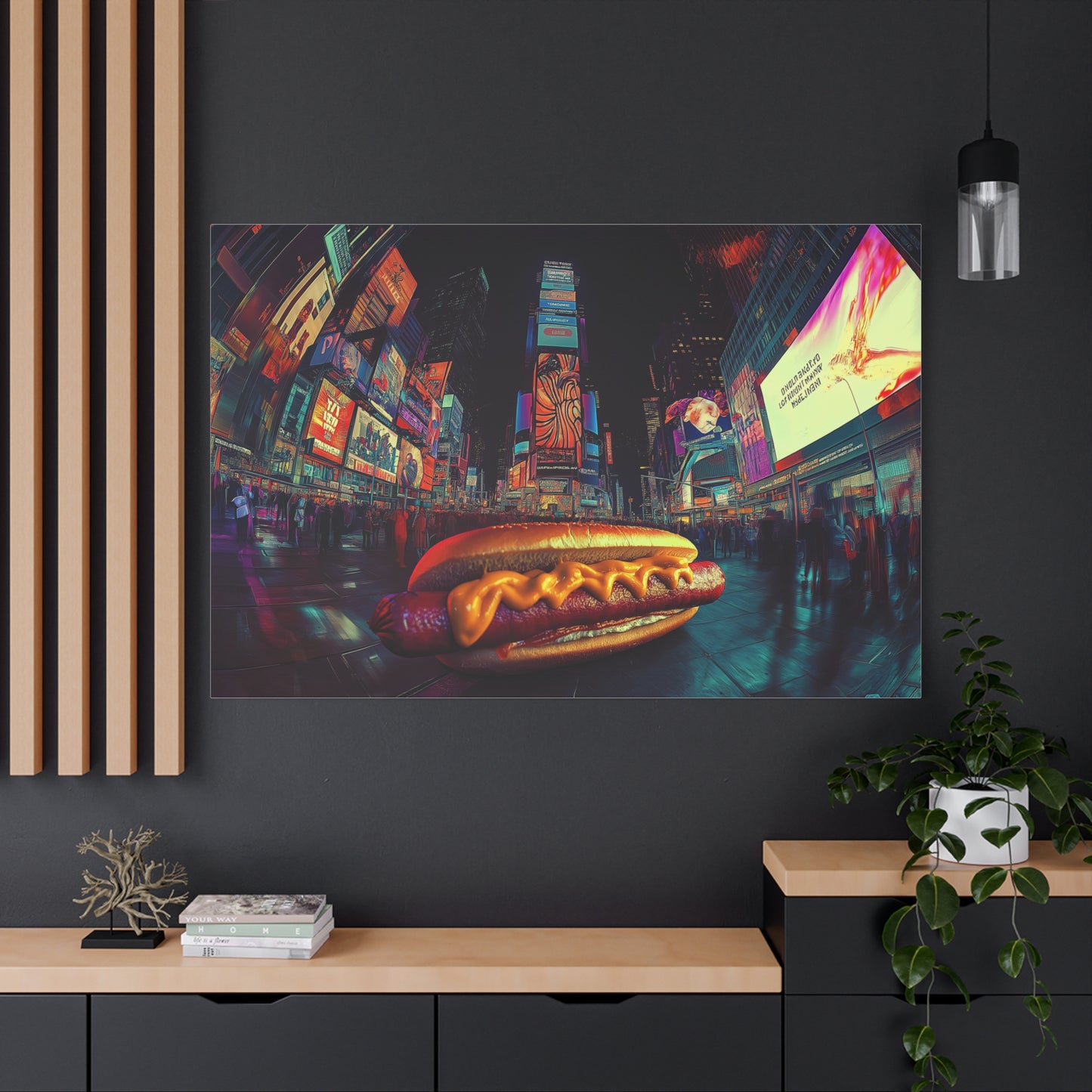 Hot-dog Néon au Cœur de la Ville