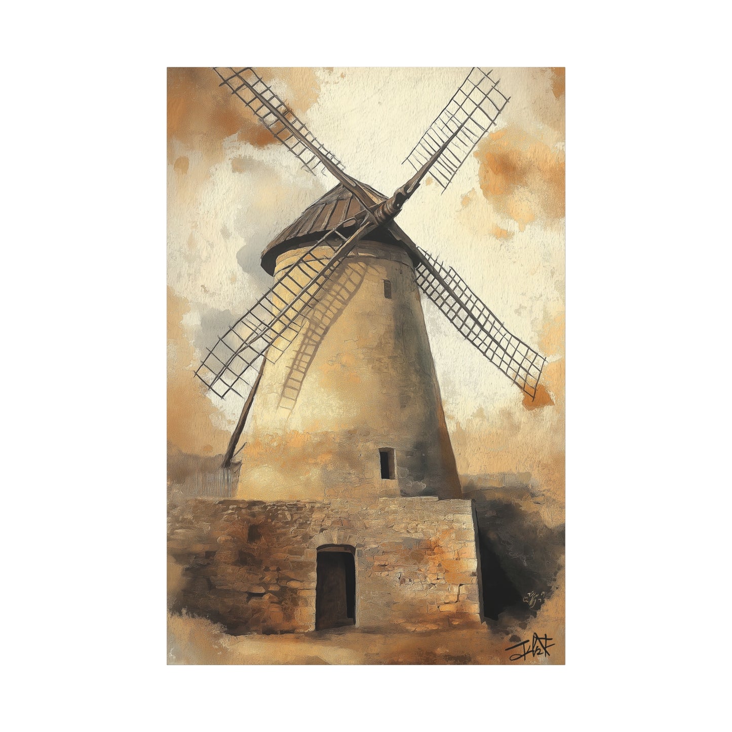 Les Moulins de Consuegra, rendu gouache