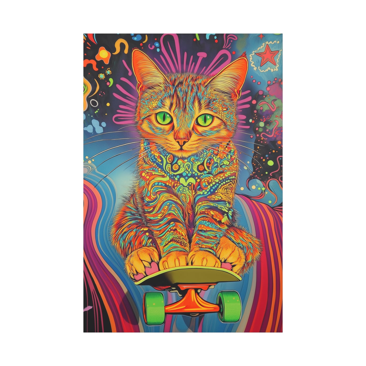Chat Psychédélique sur Skateboard Cosmique