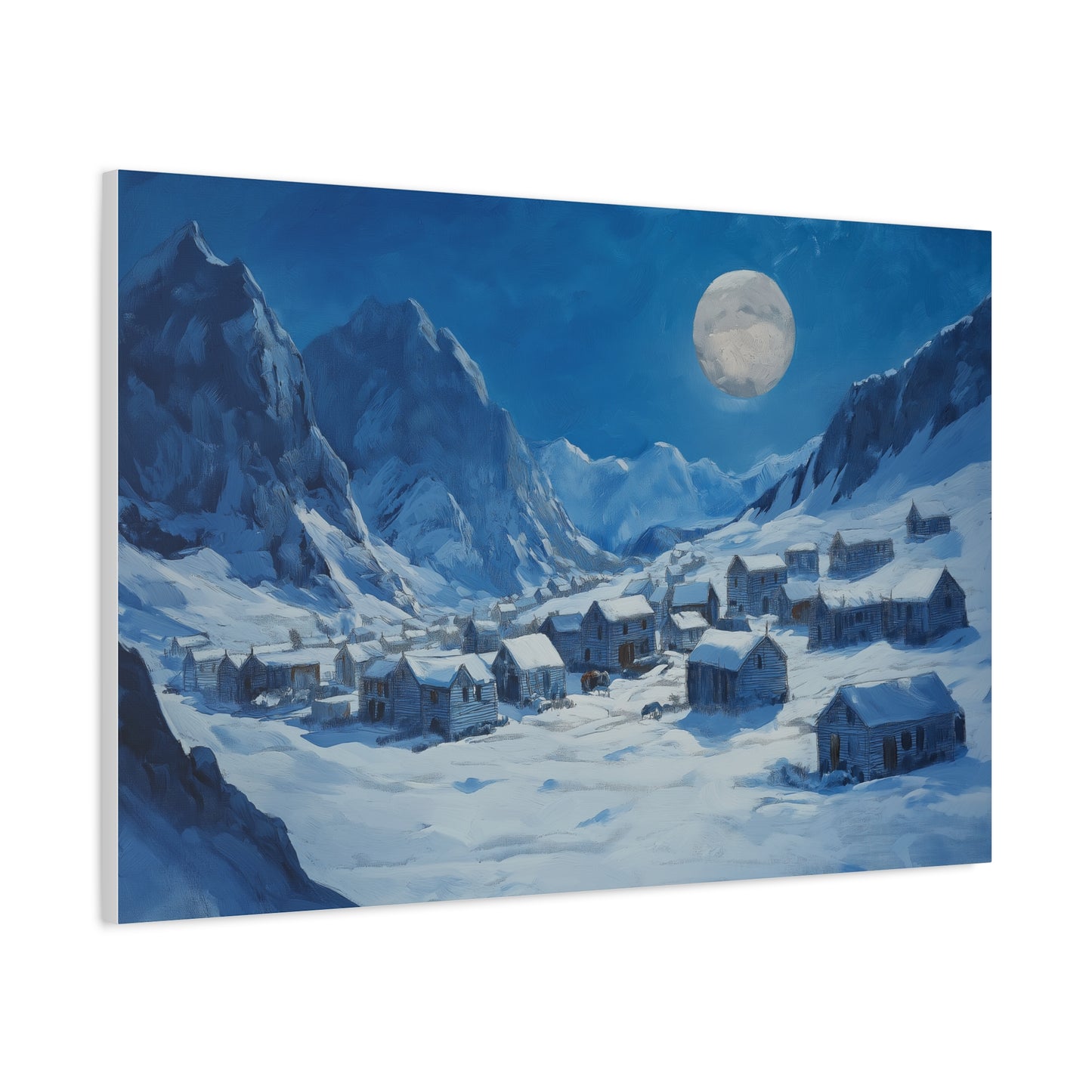 Village Enneigé Éclairé par la Lune