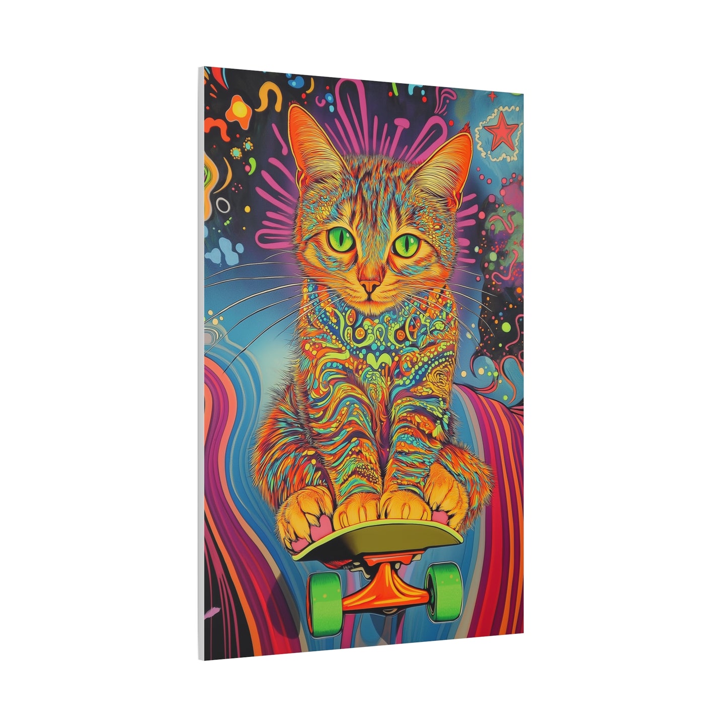 Chat Psychédélique sur Skateboard Cosmique