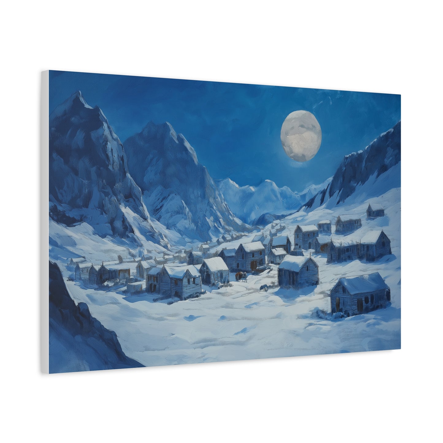 Village Enneigé Éclairé par la Lune