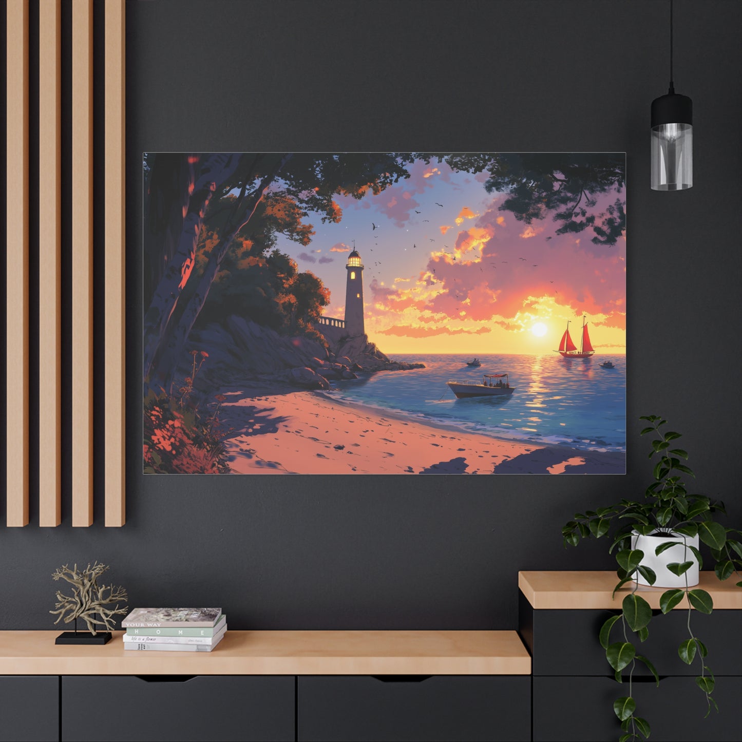 Phare Éclairé Sous Un Coucher Éblouissant