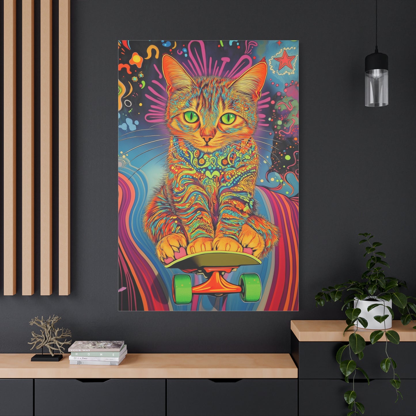 Chat Psychédélique sur Skateboard Cosmique