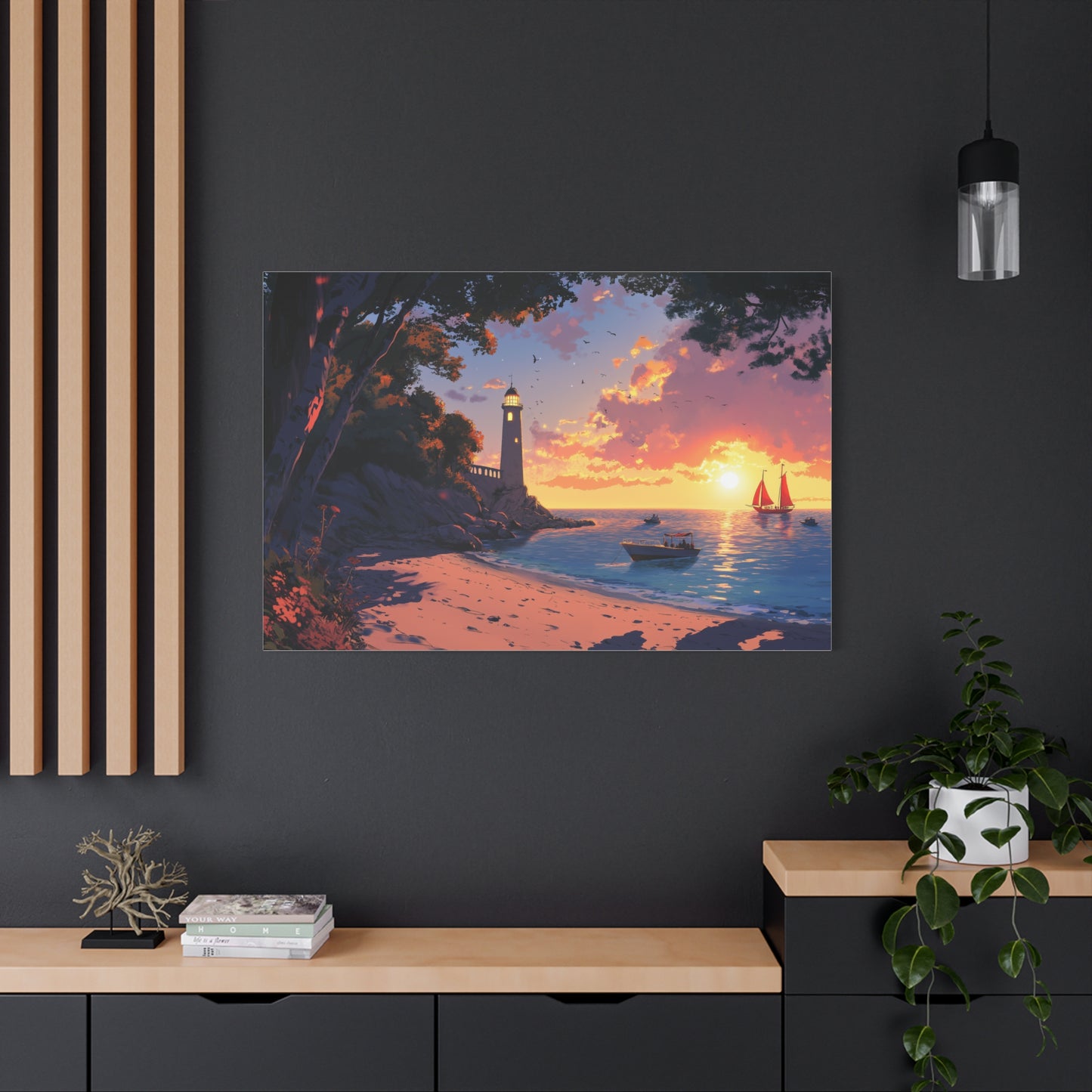 Phare Éclairé Sous Un Coucher Éblouissant