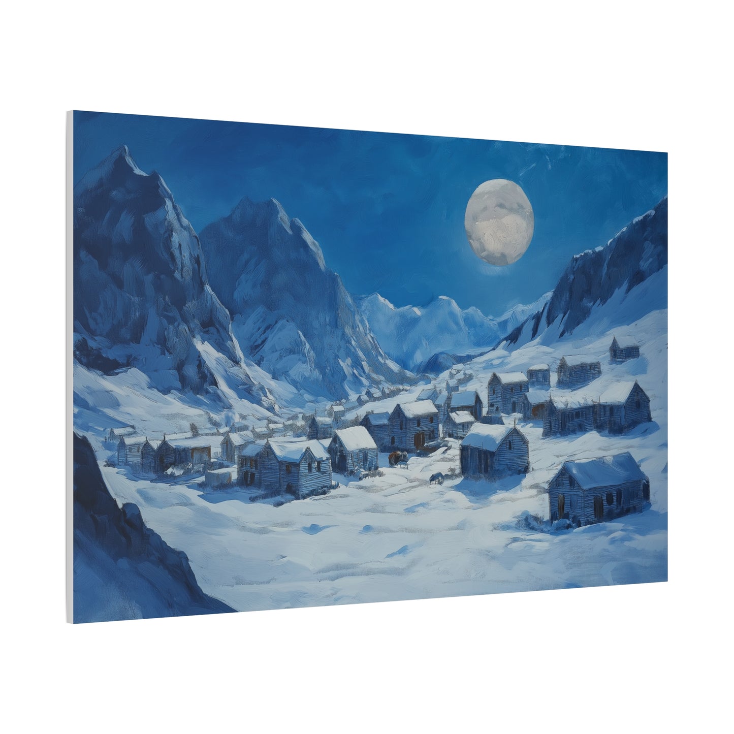 Village Enneigé Éclairé par la Lune