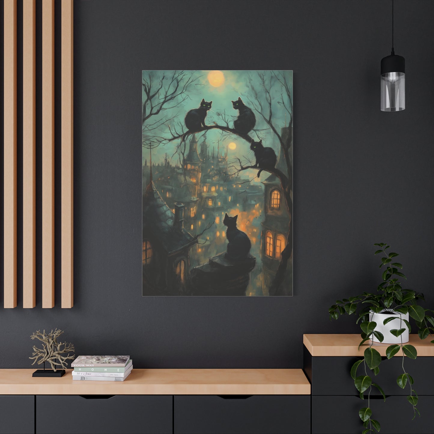 Chats Noirs sous la Lune Mystique