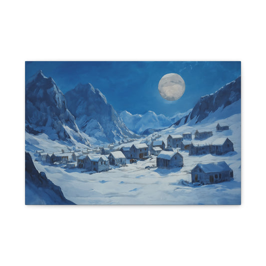 Village Enneigé Éclairé par la Lune