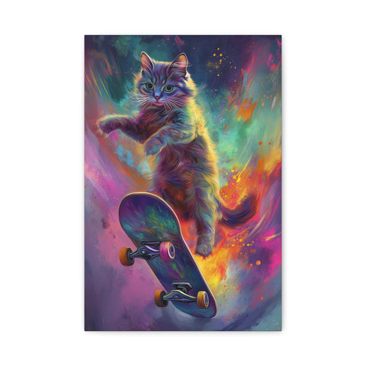 Chat Éblouissant en Skateboard Aérien