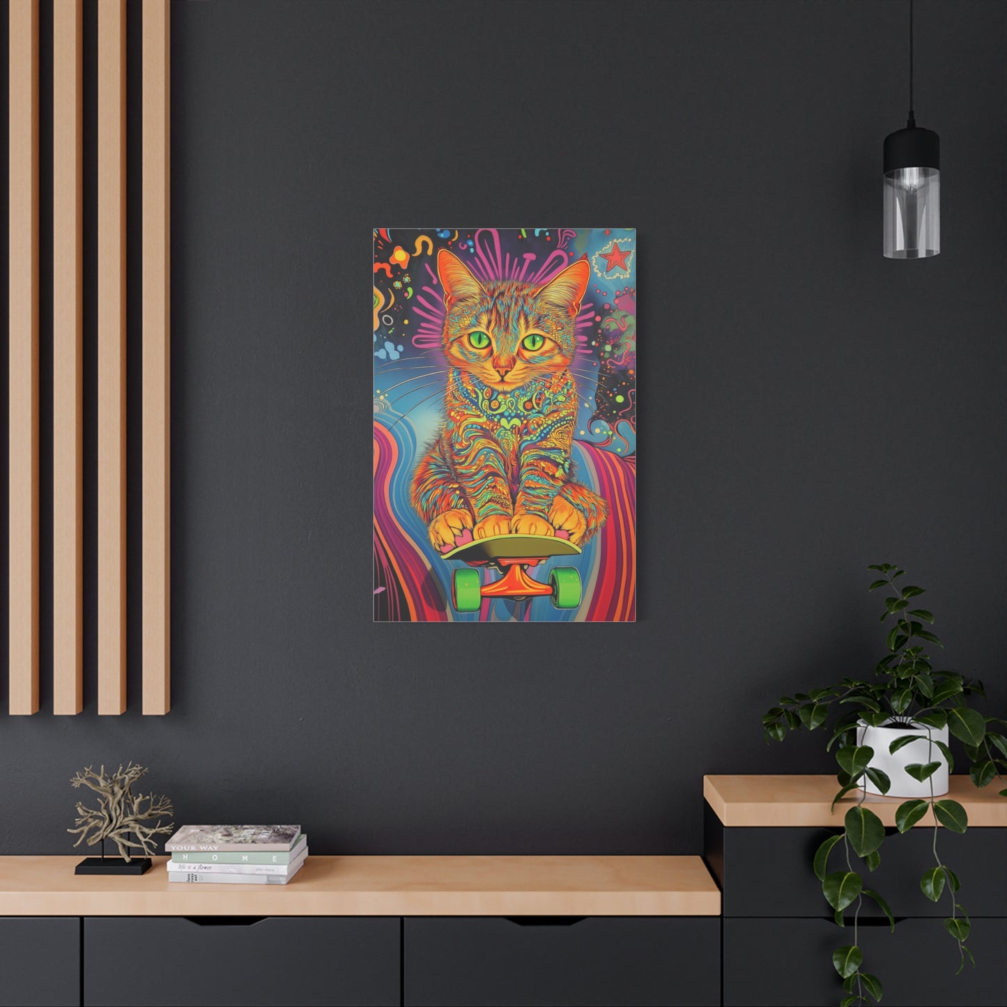 Chat Psychédélique sur Skateboard Cosmique