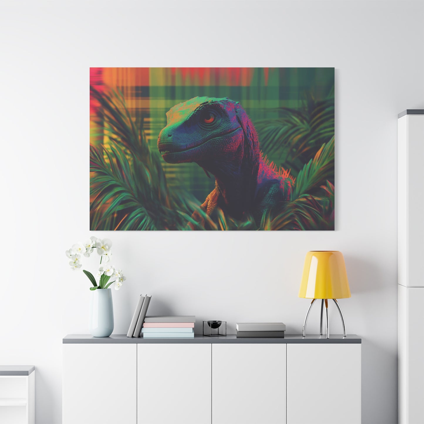 Mystérieux Velociraptor aux Couleurs Psychédéliques