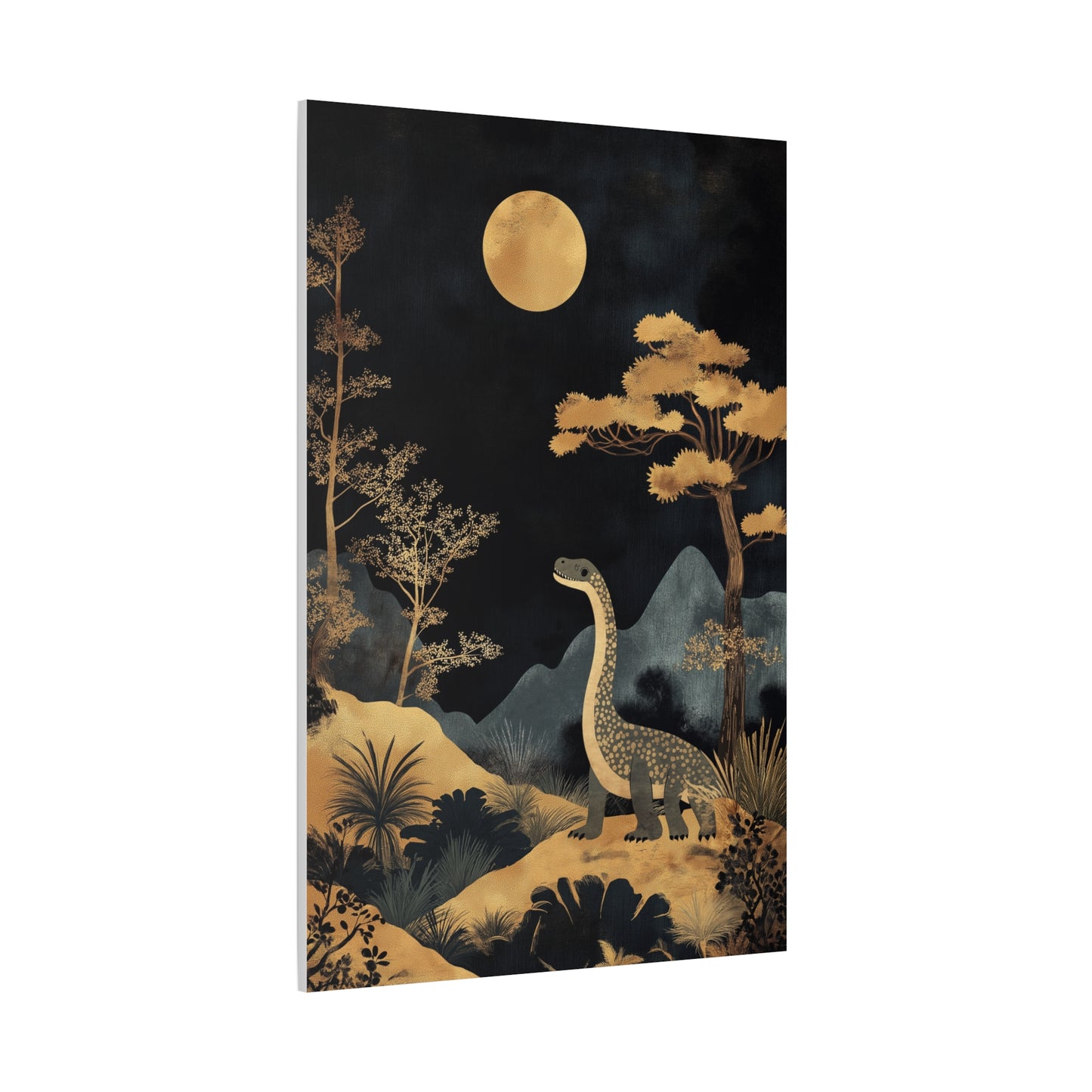 Dinosaure Rêveur Sous Lune Dorée