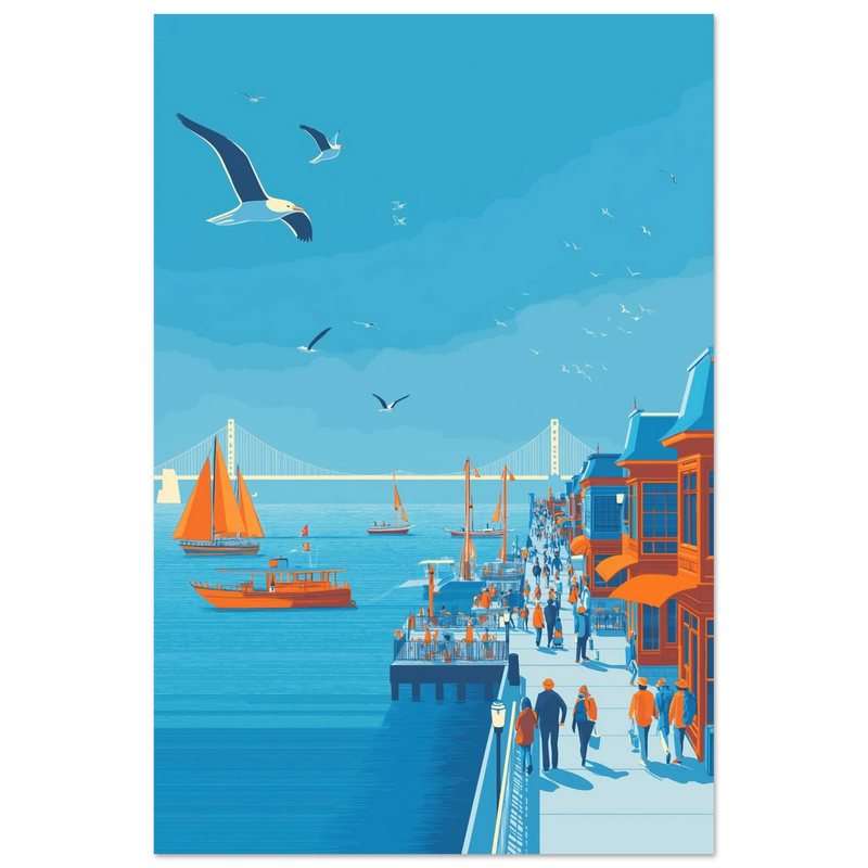 Voiles Oranges sur la Baie Bleu - œuvre