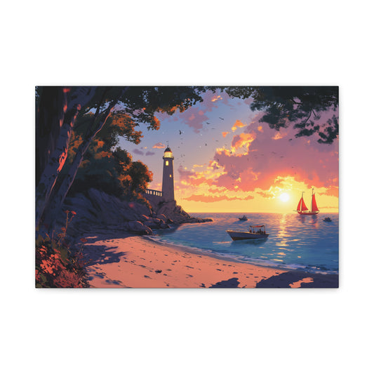 Phare Éclairé Sous Un Coucher Éblouissant