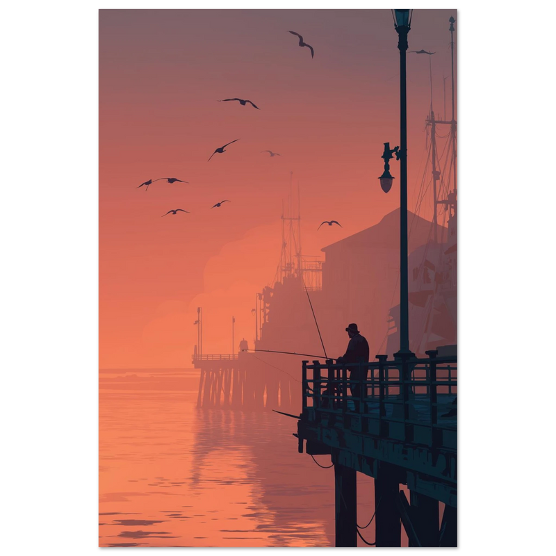 Pêcheur sur le quai d’Huntington Beach - œuvre