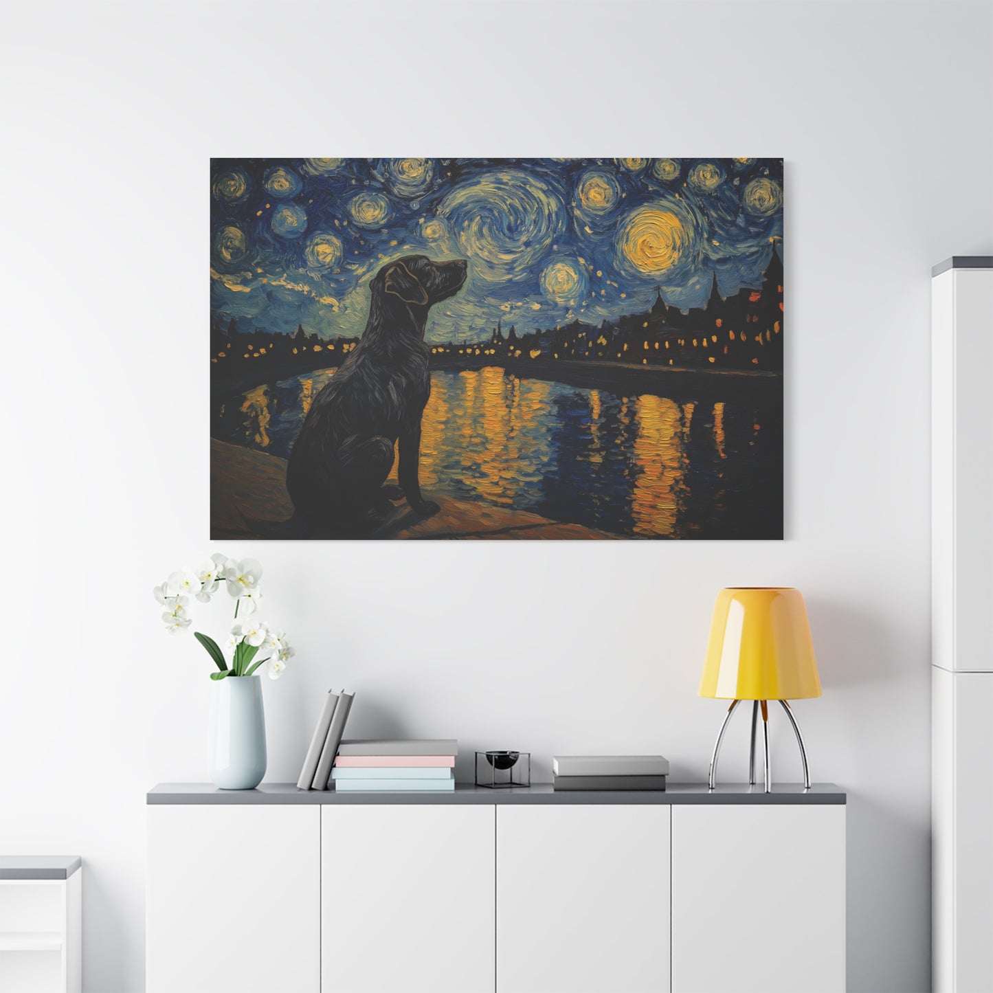 Chien sous les étoiles scintillantes
