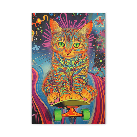 Chat Psychédélique sur Skateboard Cosmique