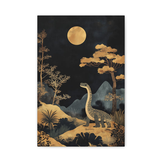 Dinosaure Rêveur Sous Lune Dorée