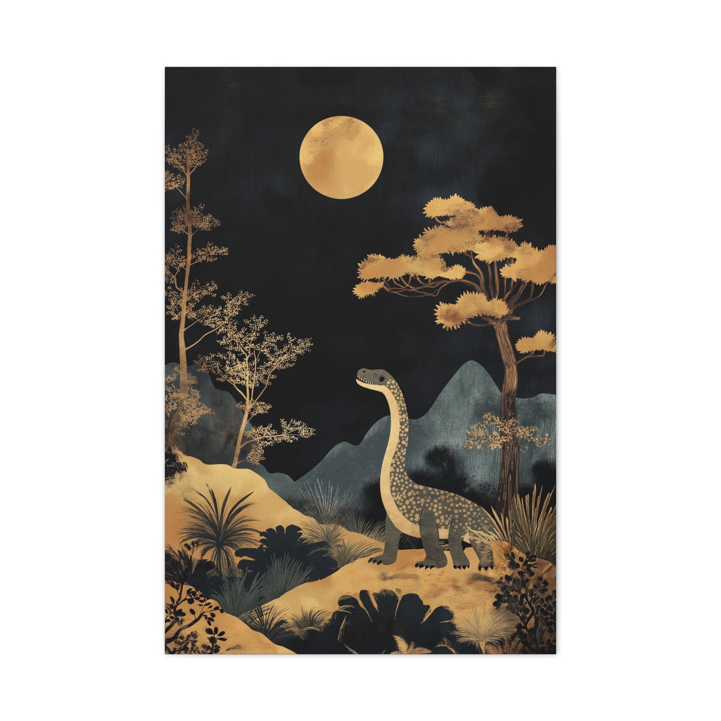 Dinosaure Rêveur Sous Lune Dorée