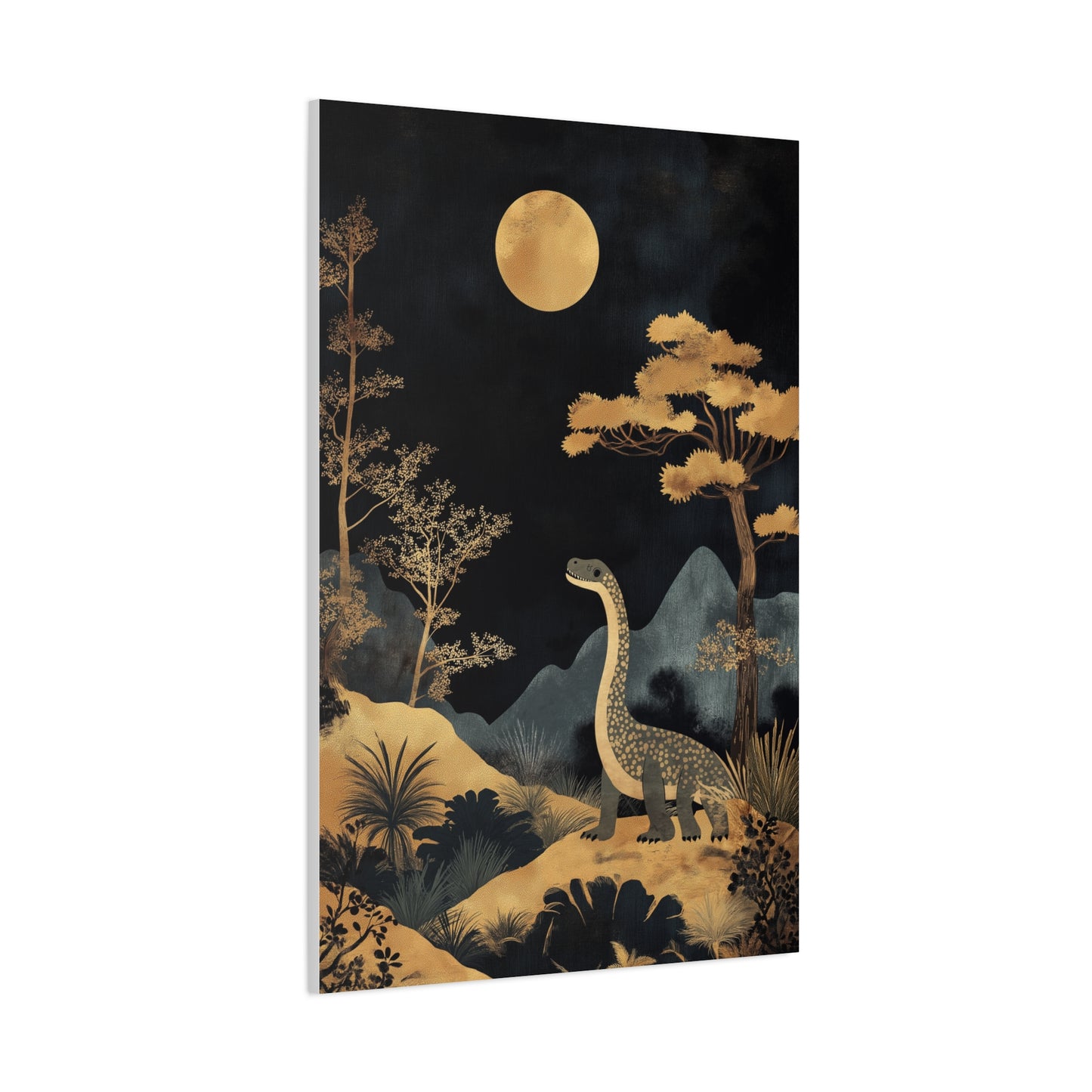 Dinosaure Rêveur Sous Lune Dorée